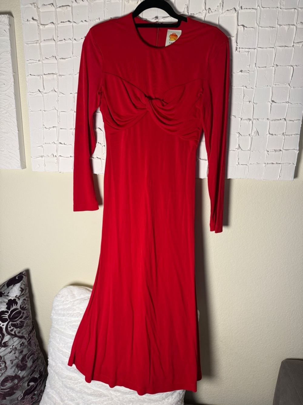 FARM Rio Red Long-Sleeve Twist-Detail Maxi Dress